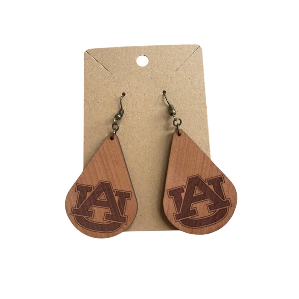 Wooden Laser Engraved Auburn Earrings